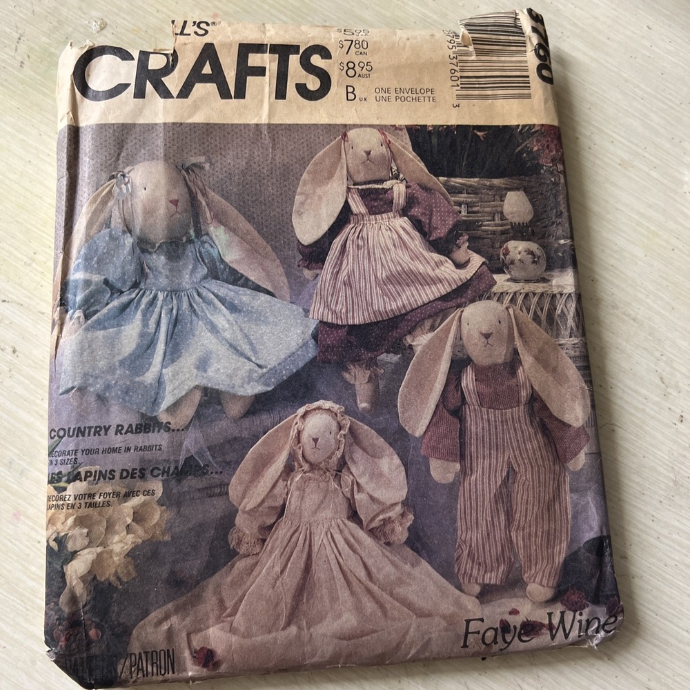 McCall's Crafts 3760 Country Bunny Rabbits Faye Wine Sewing Pattern, Complete